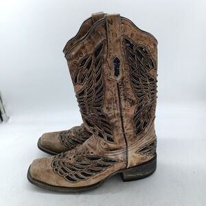 Corral Boots Womens 8 M Brown Black Wing Inlay Studded Western Boots R1226 s8